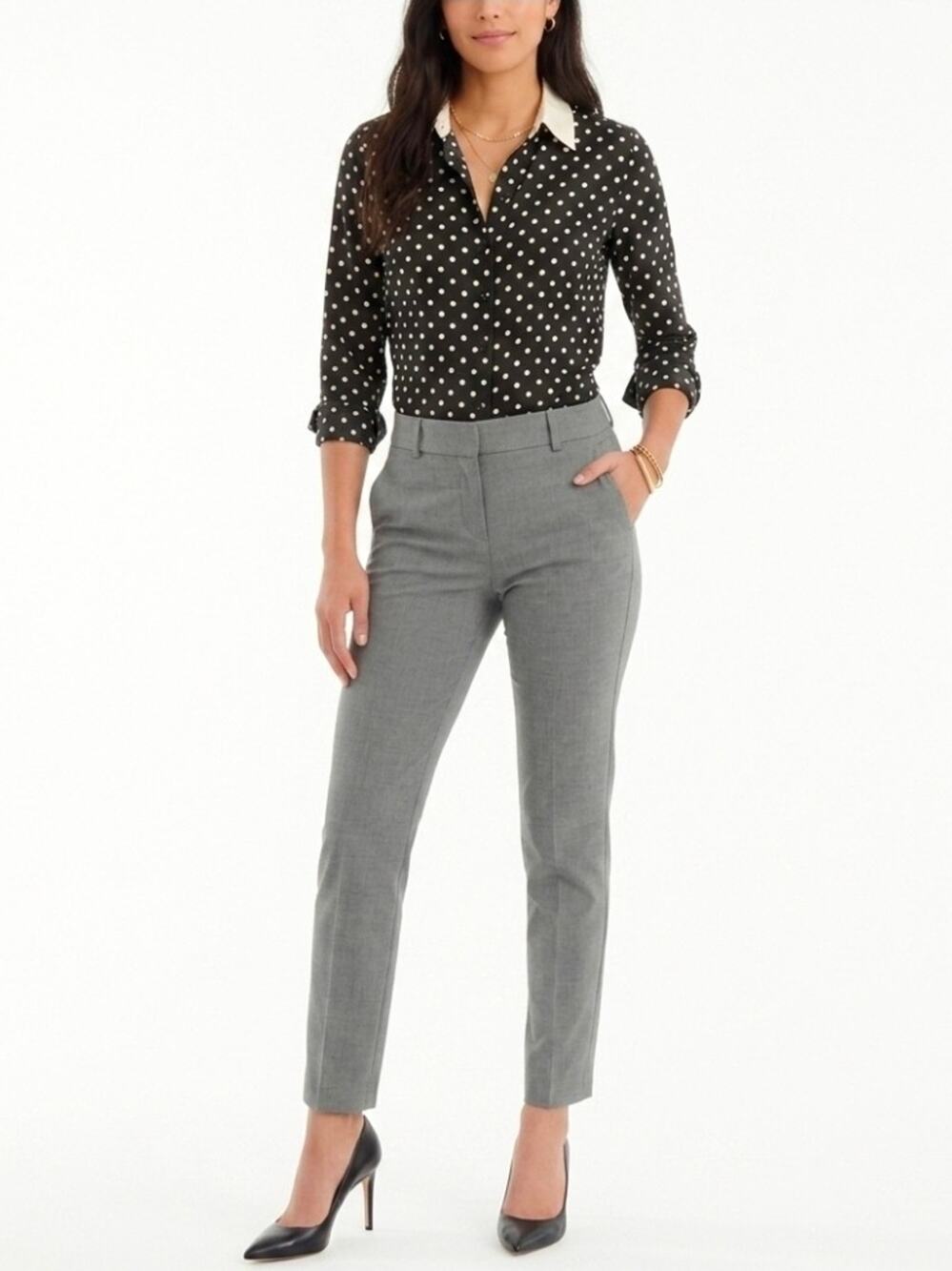 Vintage Lori Ann Black & White Double Polka Dot Button-Down Shirt